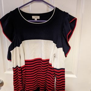 Umgee RWB Cold Shoulder Sweater Sz L